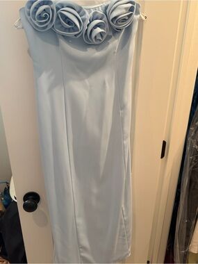 Strapless Light Blue Dress with Rose Trim